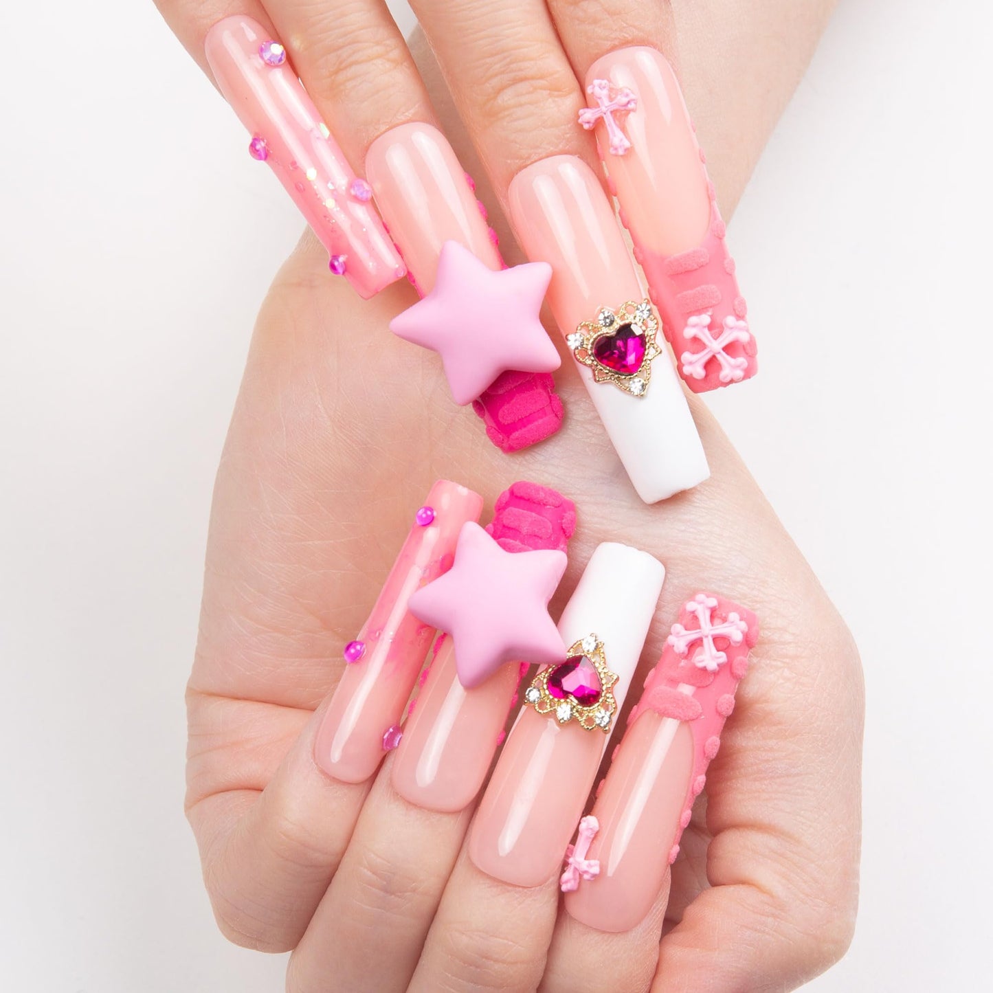 LOVFUL Press on Nails Lovely Sparks | Handmade with Full Covered Crystals | Reusable Full Cover Nails | Square Mid length 1.7 in | H195-L