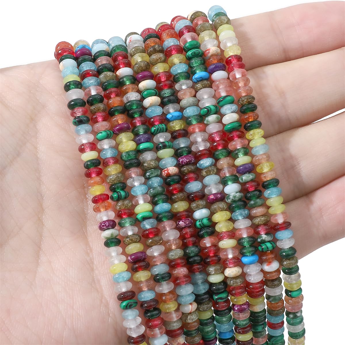 BEADIA Natural Mix Colored Disk Stone Beads 4x2mm 160pcs Rondelle Loose Semi Gemstone Beads for Jewelry Making Design