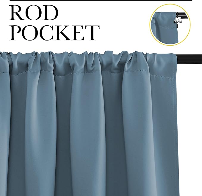 NICETOWN Window Curtains for Bedroom, Smoky Blue, 2 Panels, W42 x L48 -Inch, Home Decoration Thermal Insulated Rod Pocket Blackout Blinds & Drapes for Small Windows