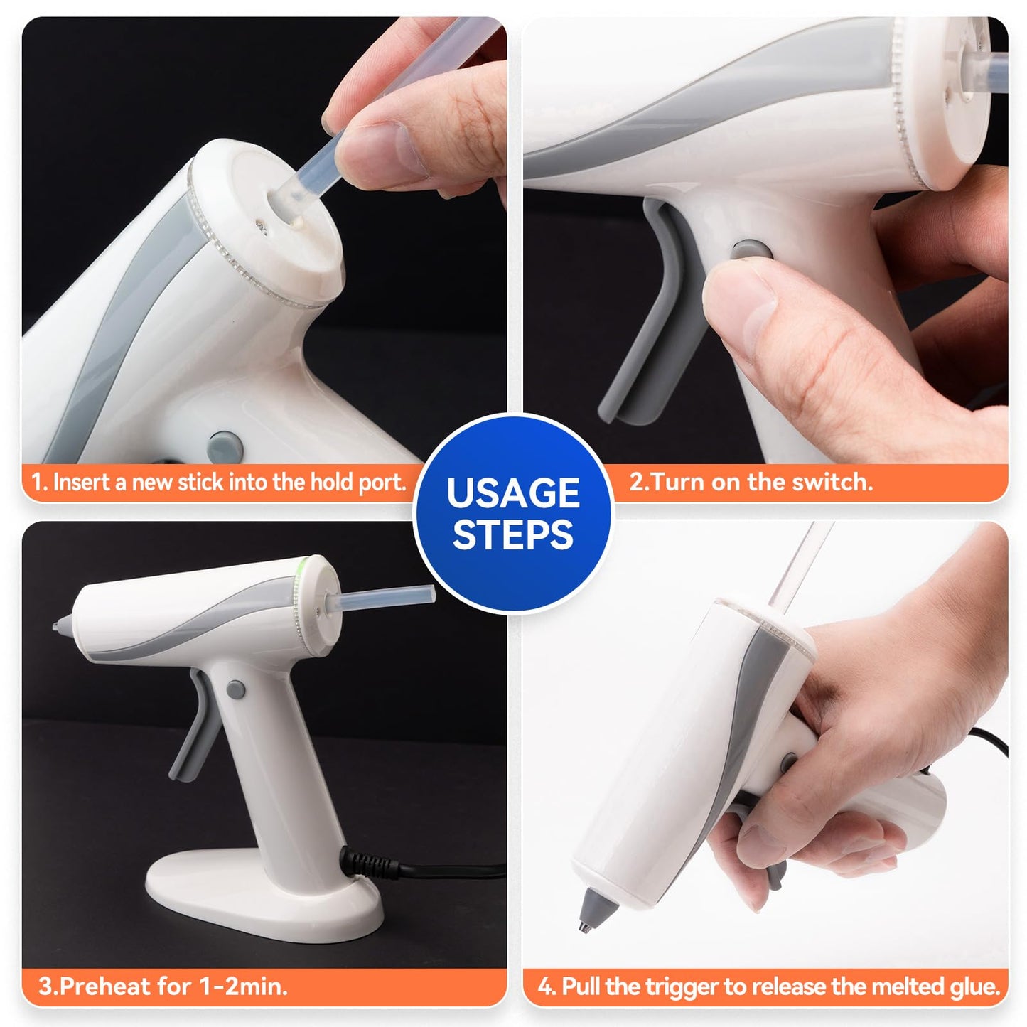 Krightlink Hot Glue Gun Kit with 30 Glue Sticks, Fast Preheating Hot Melt, 20w Precision Nozzle High Temp for School Crafts DIY Arts and Home Repairs (White Glue Gun)