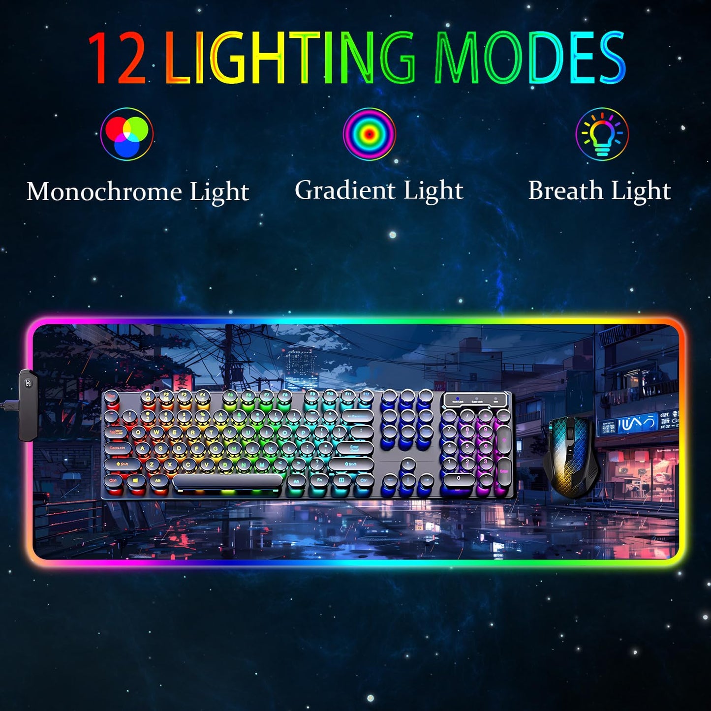 Armanza RGB Gaming Mouse Pad, Large Mousepad with Led Light, Gaming Accessories Keyboard Pad for Desk, Non-Slip Rubber Base Big Mouse Mat for Gamer, 31.5 X 11.8 Inch, Japanese Streets