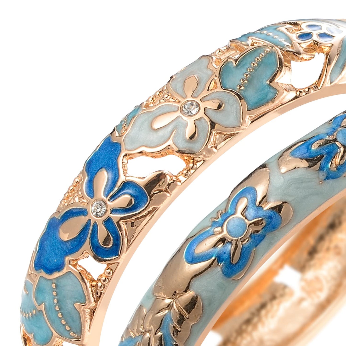 UJOY Fashion Cloisonne Bracelets Plated Butterfly Filigree Enameled Womens Gifts Bangles Spring Hinged 88A09-55A102 Blue