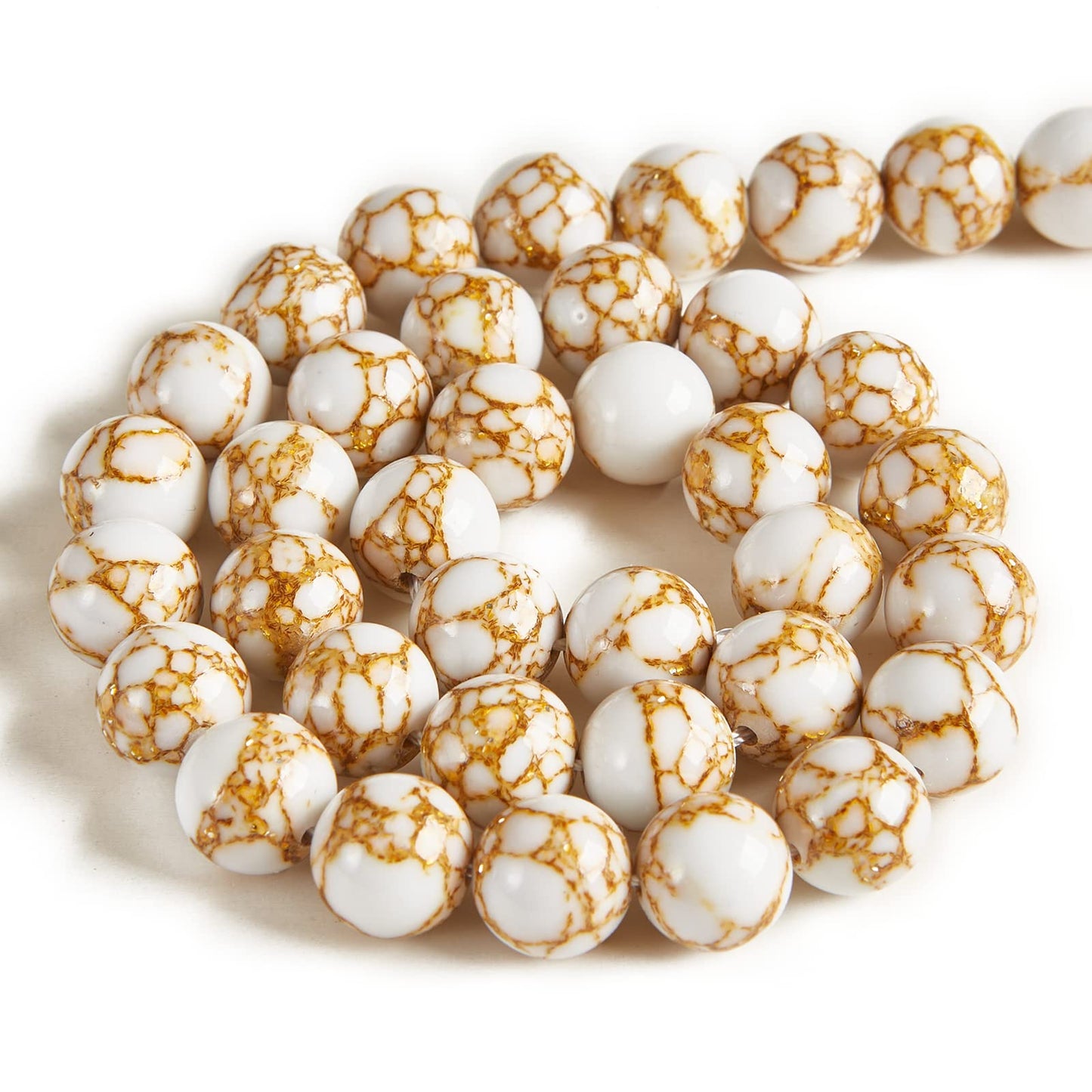 60pcs 6mm White Howlite Gold Spun Beads Natural Gemstone Beads Round Loose Beads for Jewelry Making