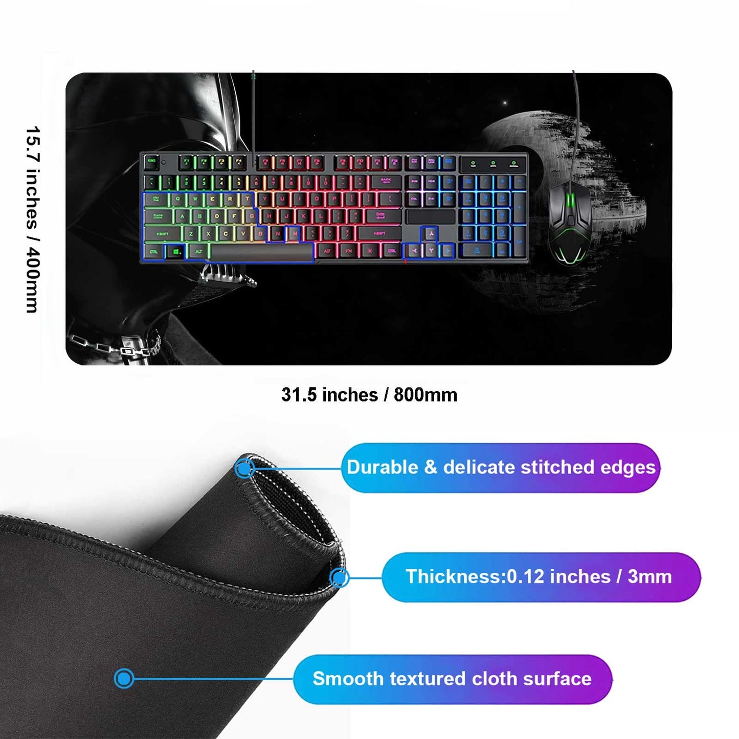 Large Mouse Pad XXL,Mousepad with Stitched Edges & Non-Slip Rubber Base-High Speed Surface-Laptop Desk Pads-Computer Keyboard and Mice Combo Pad Mat 15.7X31.5 inch