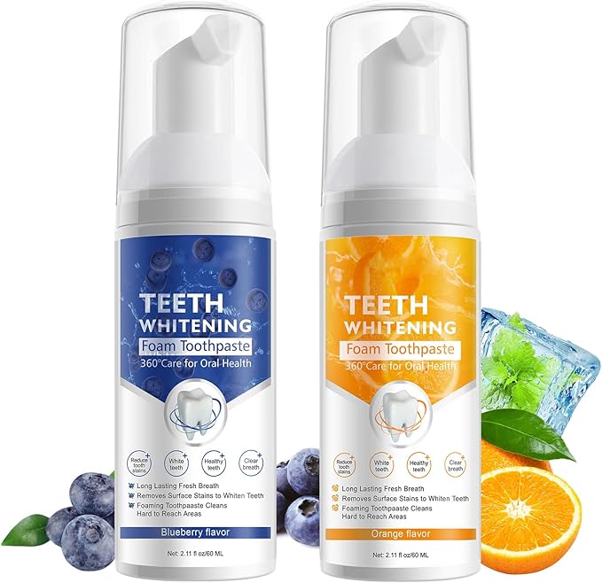Teeth Whitening Toothpaste with Fluoride, Mousse Foam Toothpaste, 2 Pack Foam Toothpaste for U-Shape Electric Toothbrush, Oral Care-Toothpaste Replacement Natural Mouth Wash Water