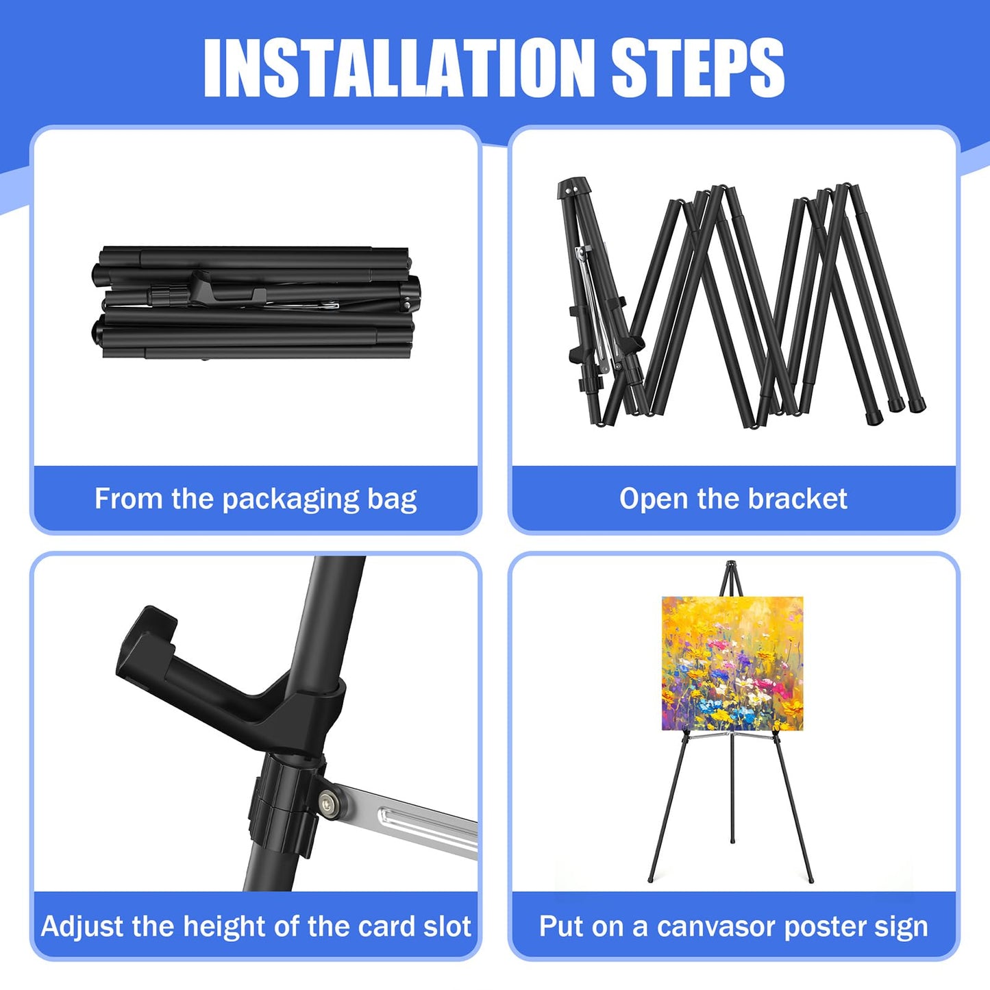 Rdiorry Easel Stand for Sign,63" Portable Metal Easel Stand for Wedding Sign,Adjustable Folding Art Easel for Display with Portable Bag(Black,2 Pack)