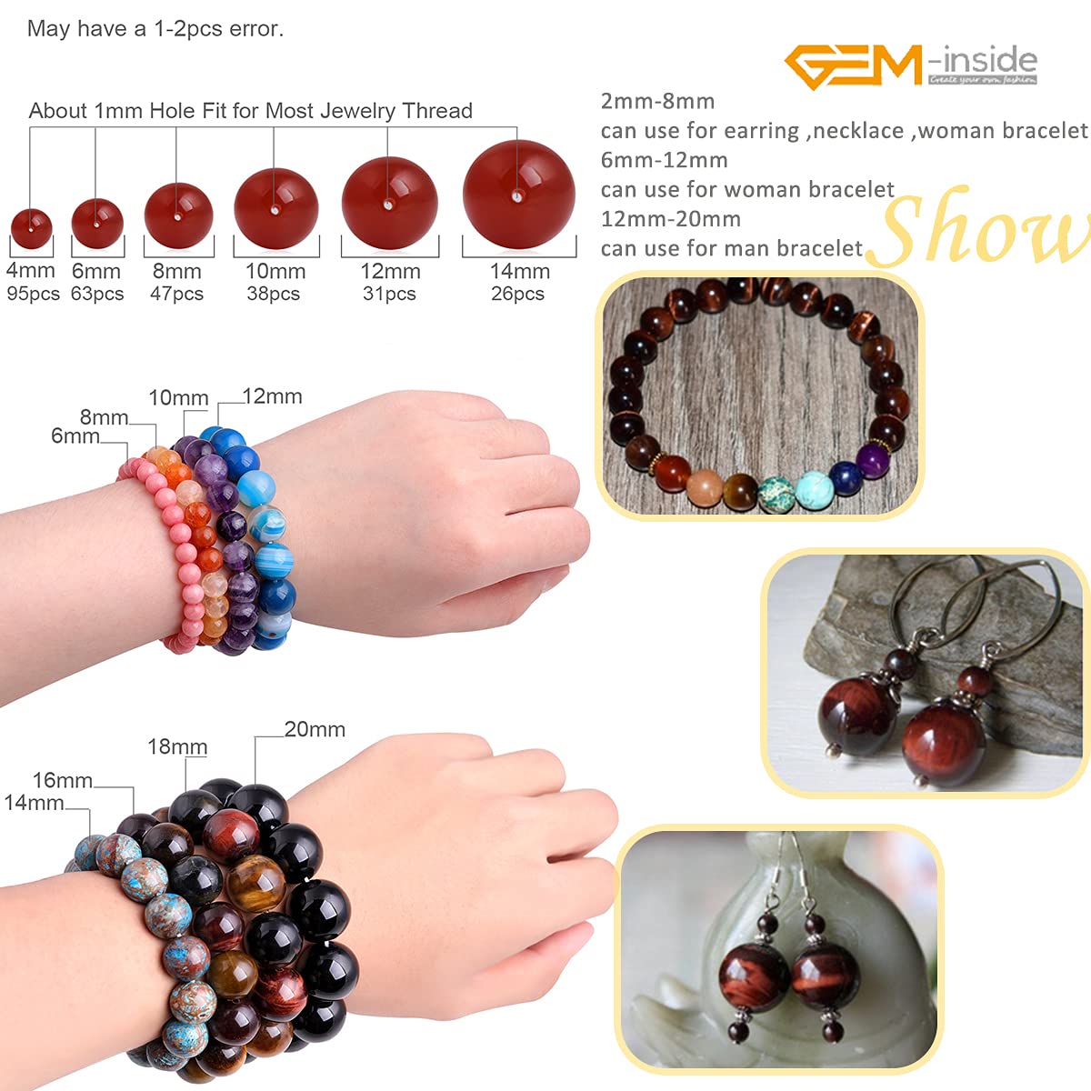 GEM-Inside Natural AAA Grade 8mm Red Tiger Eye Loose Stone Beads for Jewelry Making Beads Strand 15"