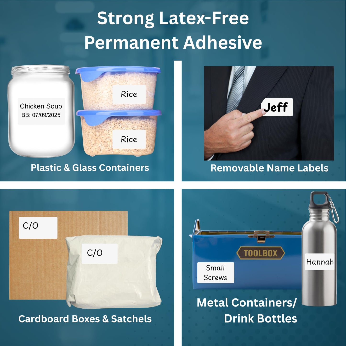 Blank Waterproof Label Stickers, White Write-On Polypropylene Labels with Strong Permanent Adhesive, 70mm x 40mm (2.8” x 1.6”), 500/Roll, Durable for Bottles, Storage Bins, Pantry & Cleaning Supplies