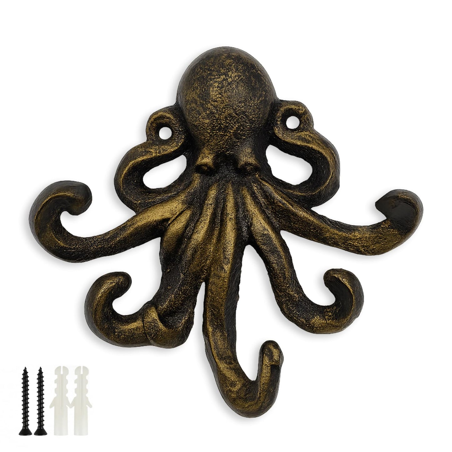 HERNGEE Octopus Cast Iron Wall Hook – Nautical Decorative Key Holder, Coastal Ocean Theme Animal Hook for Entryway, Bathroom, or Bedroom, Heavy Duty Antique Bronze