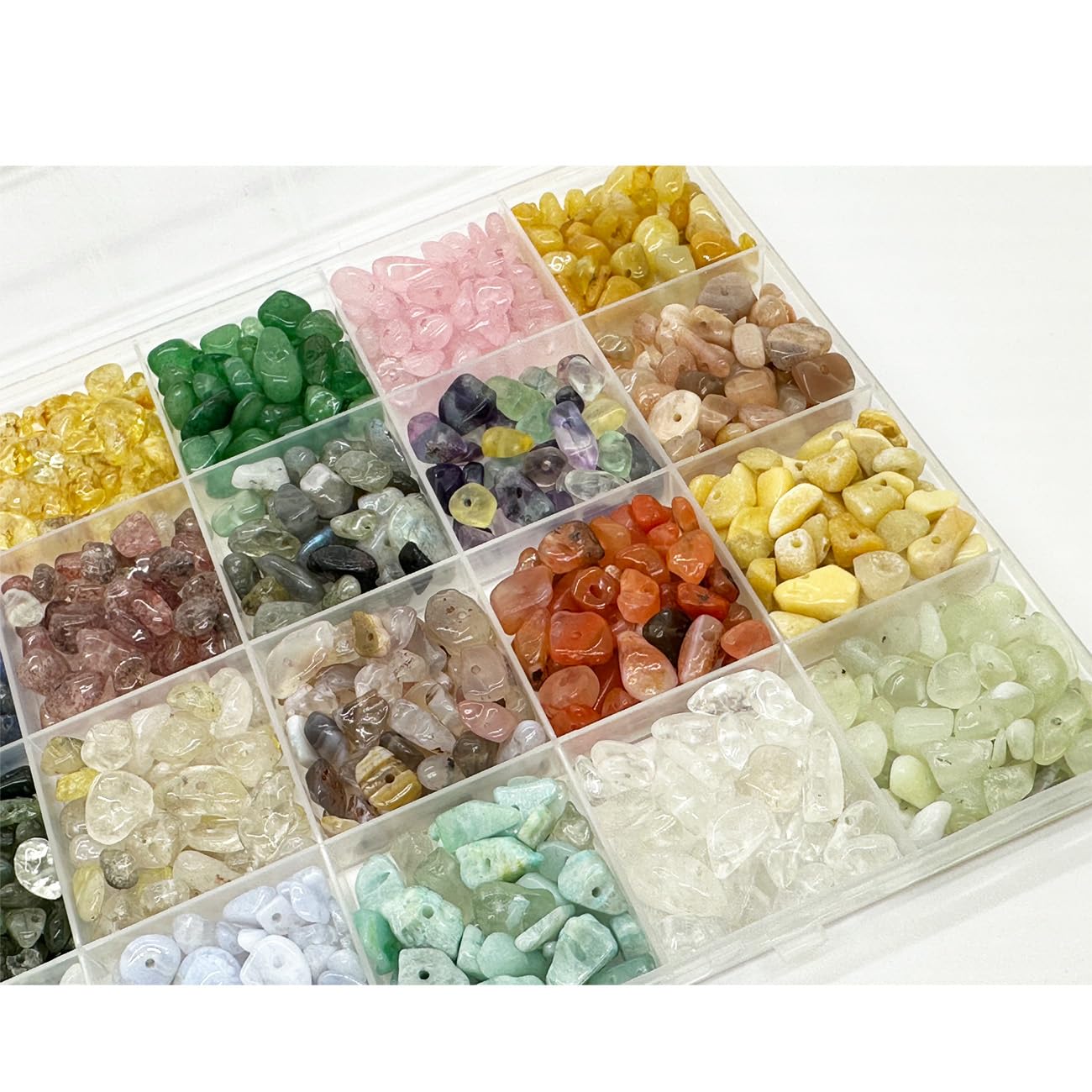 Yephac Gemstone Chips Beads DIY Jewelry Making, Healing Crystals Polishing Crushed Irregular Shaped Beads with Box(24 Colors-1)