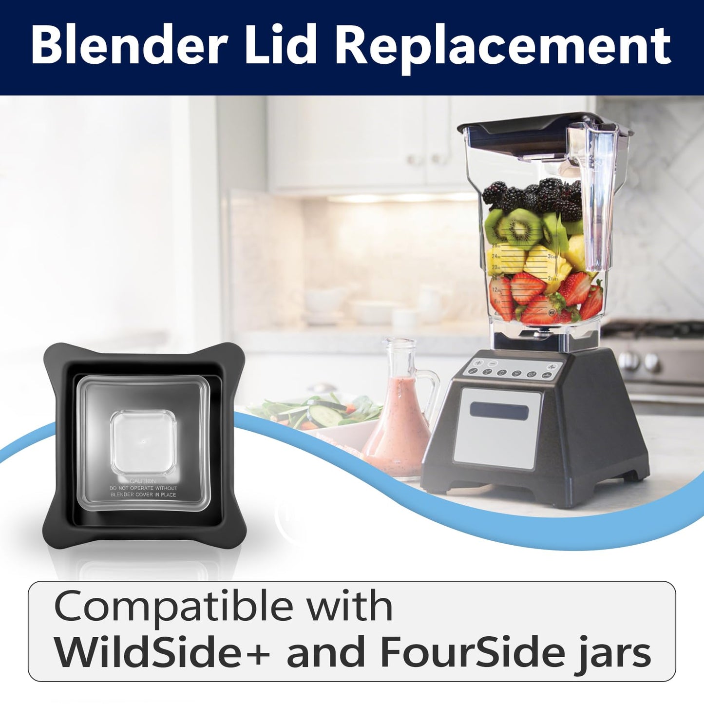 Blender Lid Replacement Fits for Blendtec Commercial Blender, Vented Gripper Lid Compatible with WildSide+ and FourSide jars, Lid for Blendtec Top with Square Clear Plug