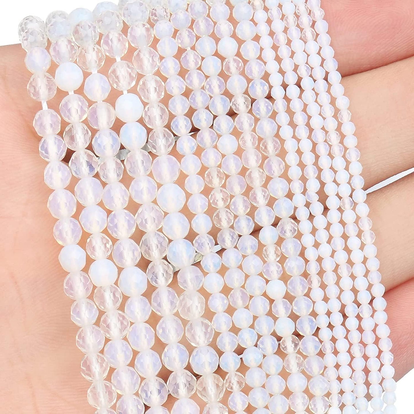 Song Xi 120pcs 3mm Natural Opal Gemstone Beads Faceted Round Loose Stone Beads for Jewelry Making (1 Strand)
