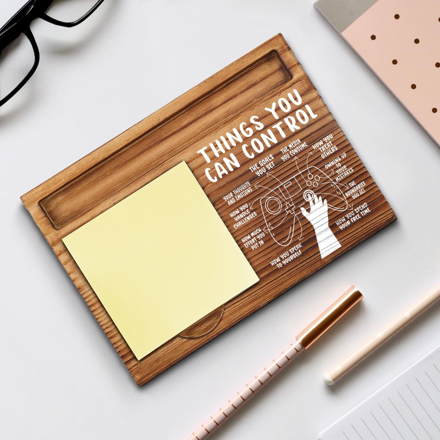 Mental Health Things You Can Control Sticky Note Holder, Mindfulness Therapy Office Gift for Coworker, Friends, Positivity Recovery Self Care Encourage Gift Self-Stick Note Pad Holders WPP34