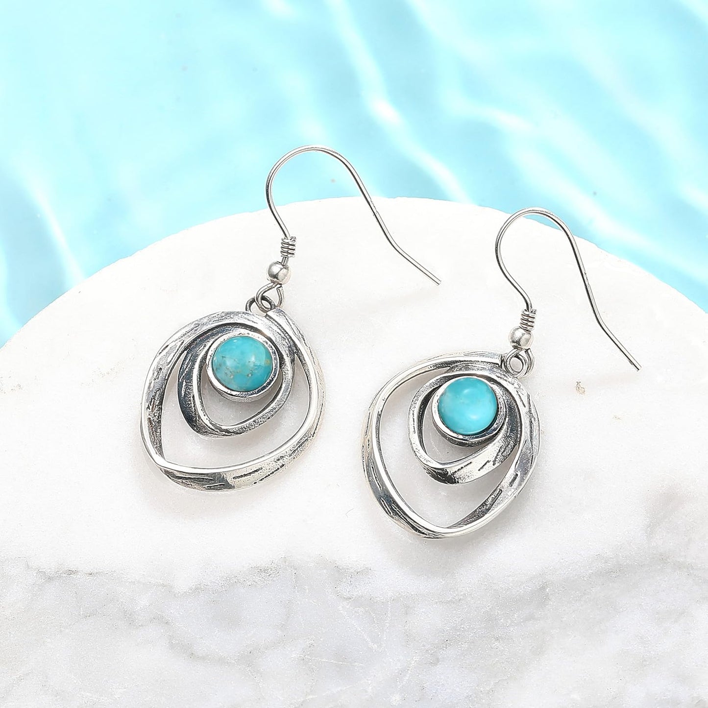 Phyonio Turquoise Earrings for Women 925 Sterling Silver Turquoise Dangle Earrings Vintage Swirl/Spiral Ear Hook Earrings