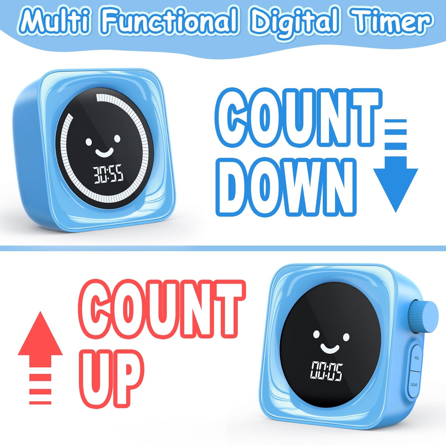 Visual Timer for Kids, 99 Minute Digital Cute Kids Visual Timer Classroom Timer for Homeschool Supplies Study Teaching Time Management Tool Countdown Count Up Timer, Blue 2Pack