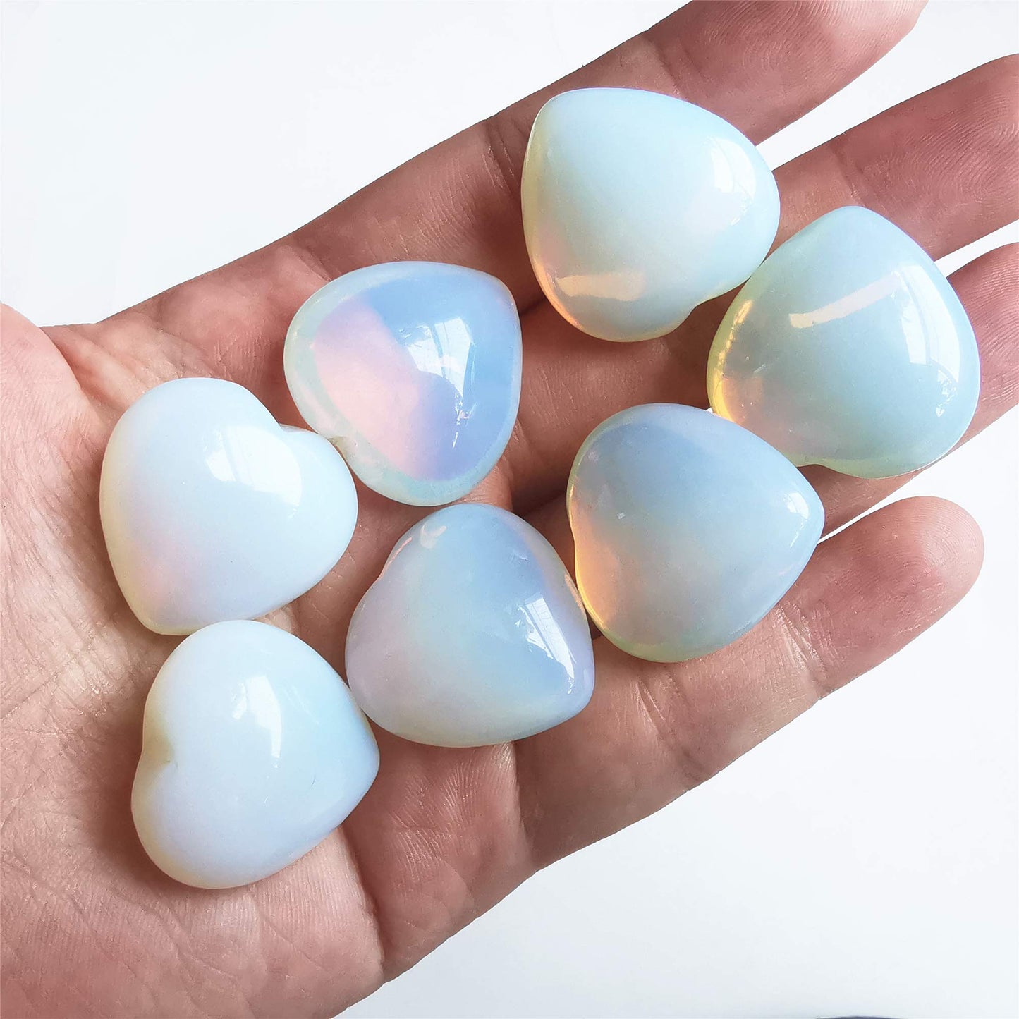 Bacatgem 3 Pcs Synthetic Opalite Pocket Palm Thumb Healing Crystal Heart Love Worry Stones,1 inches Reiki Balancing Crystal and Healing Stones