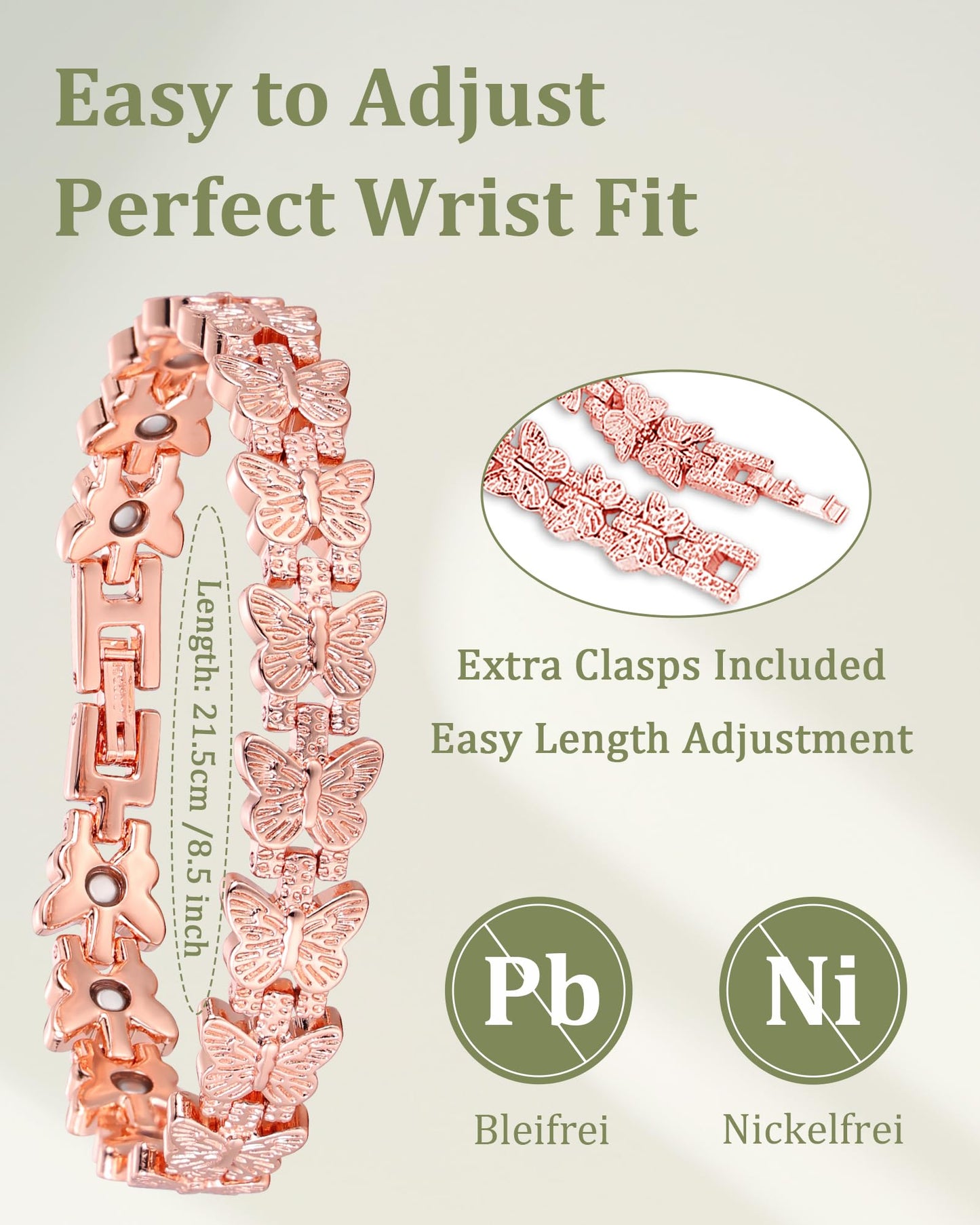 Fashtour Copper Bracelet for Women, 99.99% Pure Copper Magnetic Bracelet with Butterfly Design, Adjustable Bracelet with 3800 Gauss Magnets, Includes Sizing Tool & Gift Box