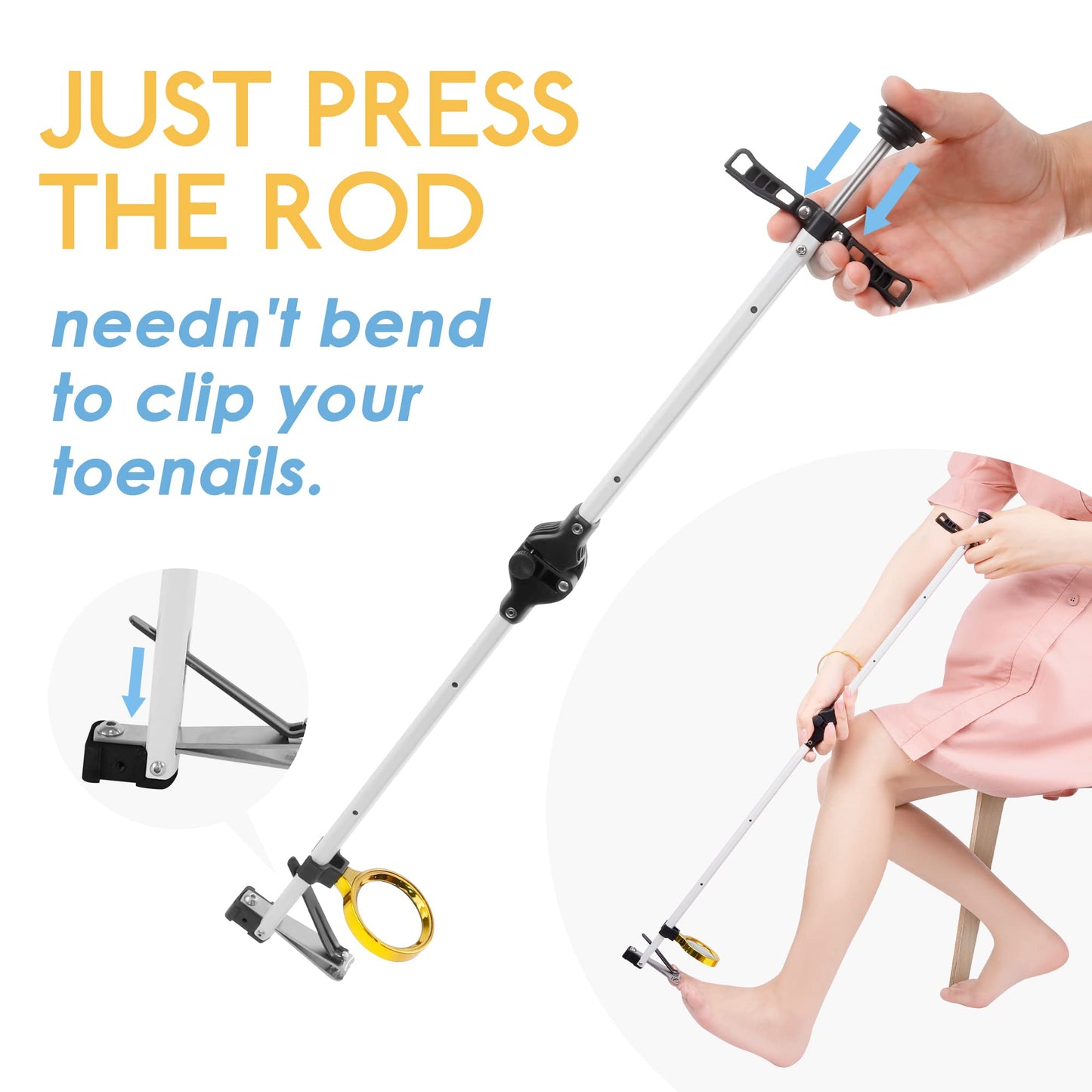 Foldable Long Handle Toenail Clippers Scissors, Include Magnifier, Foldable Handle, Wide Jaw Opening, Design for Seniors, Overweight, Hip and Waist Patients | Easy to Carry (With Magnifier, 24Inch)