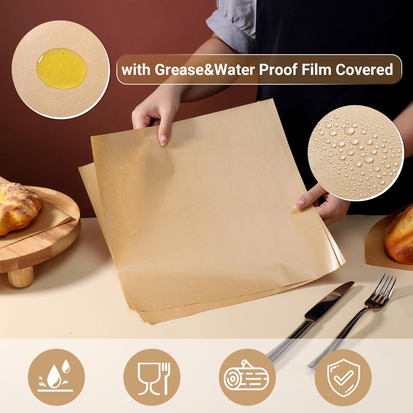 EUSOAR Food Service Butcher Paper, 200 Sheets 11.6" x 11.2" Soap Wrapping Paper, Hamberger Sandwich Wraps, Food Basket Liners, Wrapping Tissue, Square Deli Colored Wax Paper Sheets