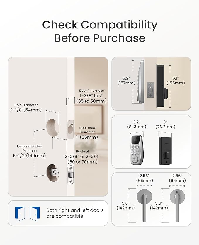 DESLOC C100 Keyless Entry Door Lock with 2 Lever Handles, Smart Deadbolt Lock for Front Door with 2 Keys, Auto Lock, 100 PIN Codes, Passage Mode, IP54 Waterproof, 12 Months Battery,Silver