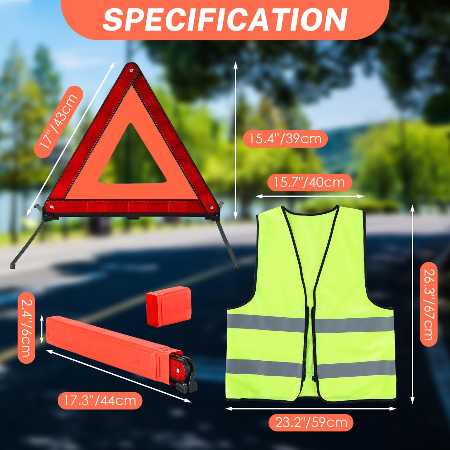 NATGAI 3 Pack Emergency Warning Triangles, Reflective Roadside Safety Triangle Kit with Storage Case and 3 Pack High-Visibility Safety Vests, Foldable Reflective Triangles for Roadside Emergencies