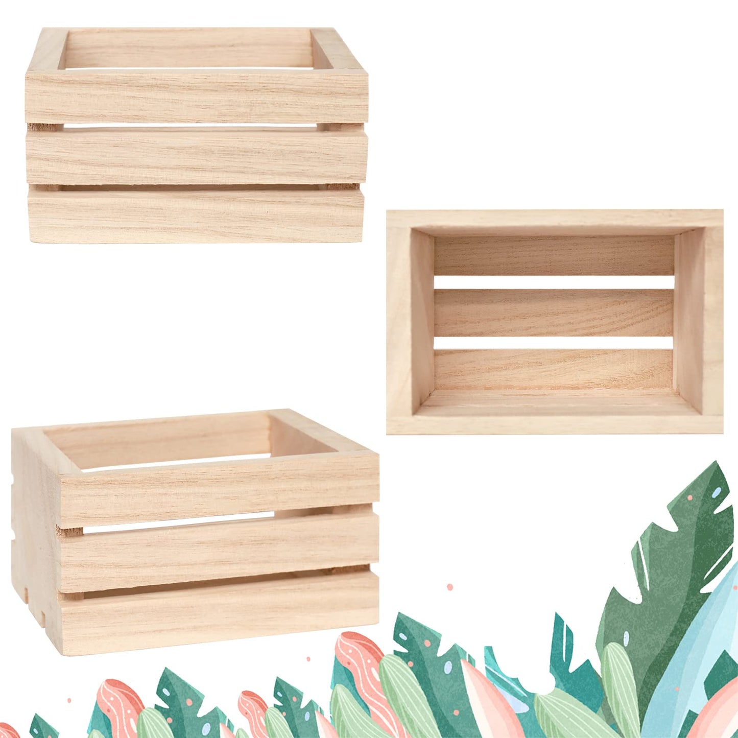 4 Pack Mini Rustic Wooden Crates, Decorative Wood Crates Unfinished Wood Box, Crate Box Wooden Storage Box for Kitchen, Office, Bedroom, Closet, Rustic Country Decor