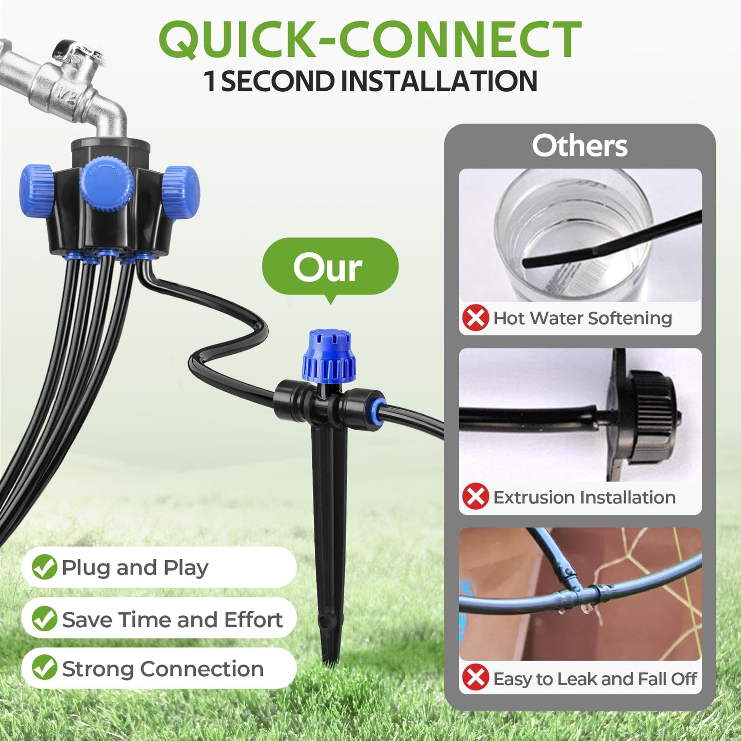 HIRALIY 50FT Garden Drip Irrigation Kit, Automatic Watering System with 5-Way Connector, Quick Connectors, Adjustable Drippers, Raised Bed, Patio