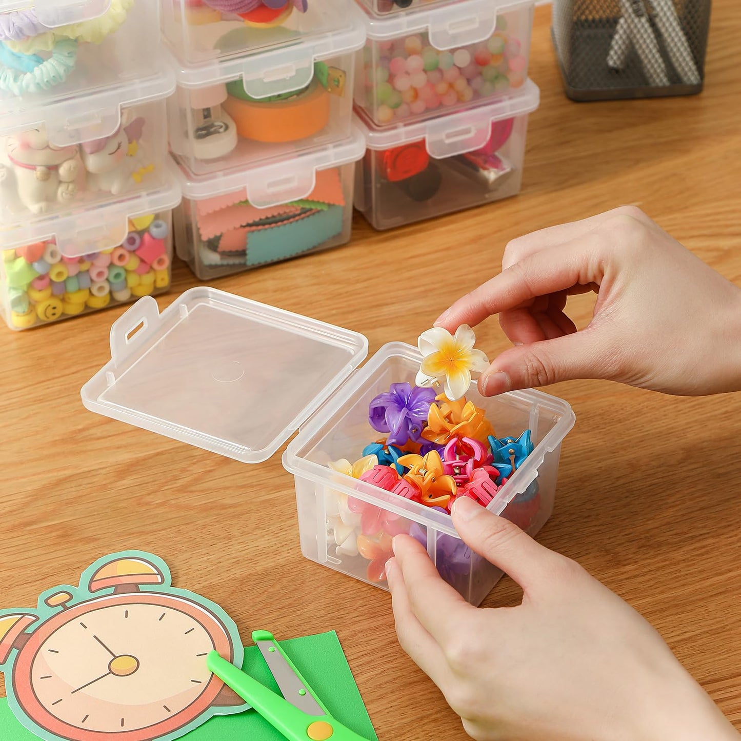 Swuj 10-Pack Small Plastic Containers with Lids, Clear Stackable Storage Boxes & Bins Organizer for Bead Organizer, Craft Storage, Stickers, Jewelry & Small Items – Square Small