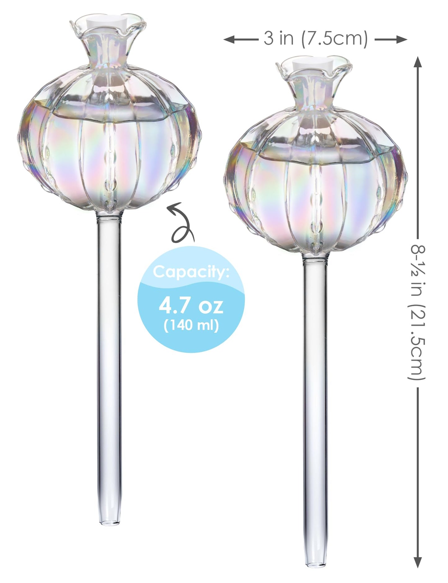 NiHome Plant Watering Globes 2-Pack, Iridescent Glass Cactus Self Watering Globe, Glass Waterer for Potted Plants - 4.7OZ/140 ML Capacity Automatic Mini Irrigation System, Adorable Gardening Gift
