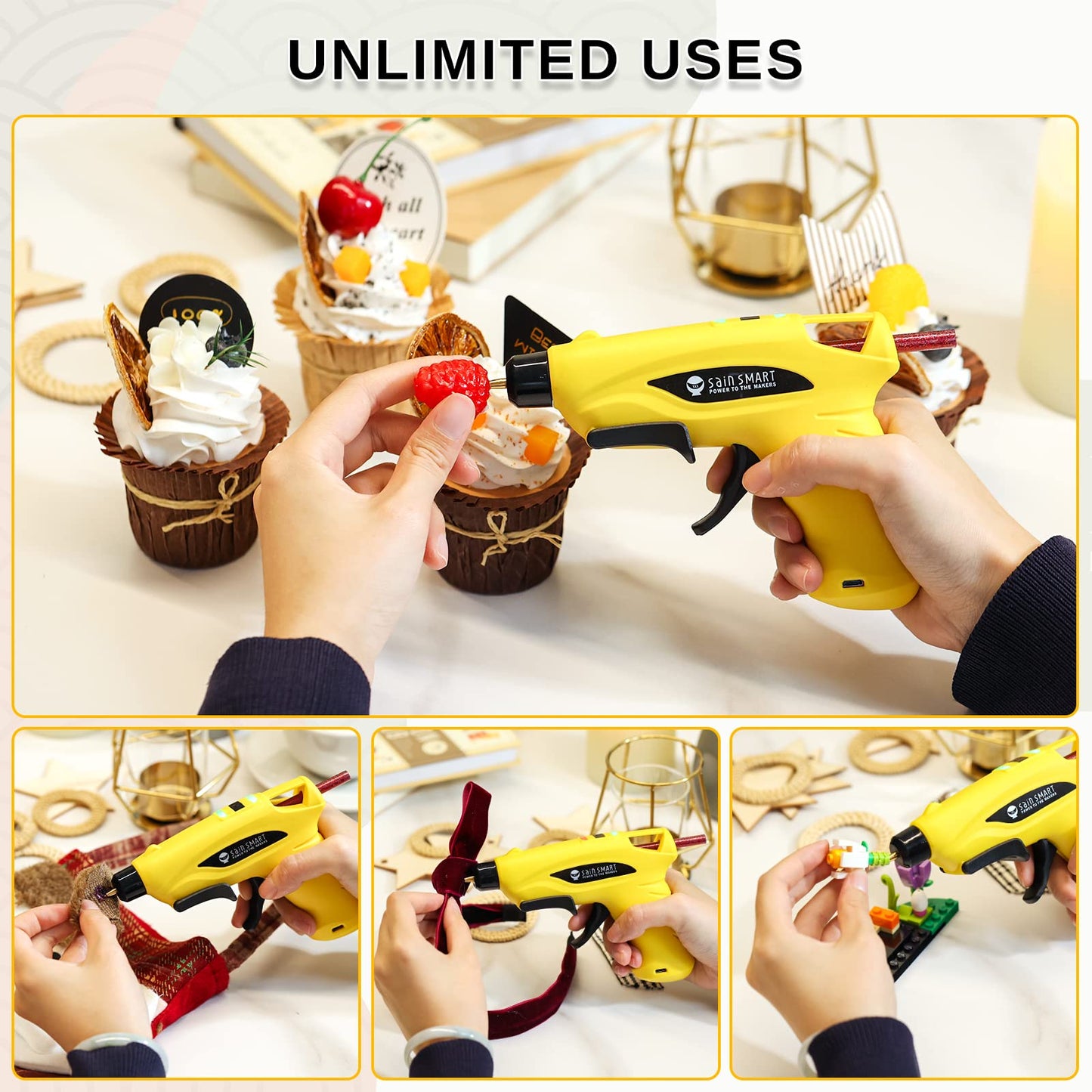 SainSmart Mini Cordless Hot Glue Gun with Anti-Drip Design and 20 Glue Sticks for Christmas Decorations, DIY, Creative Crafts & Arts, and Quick Repairs