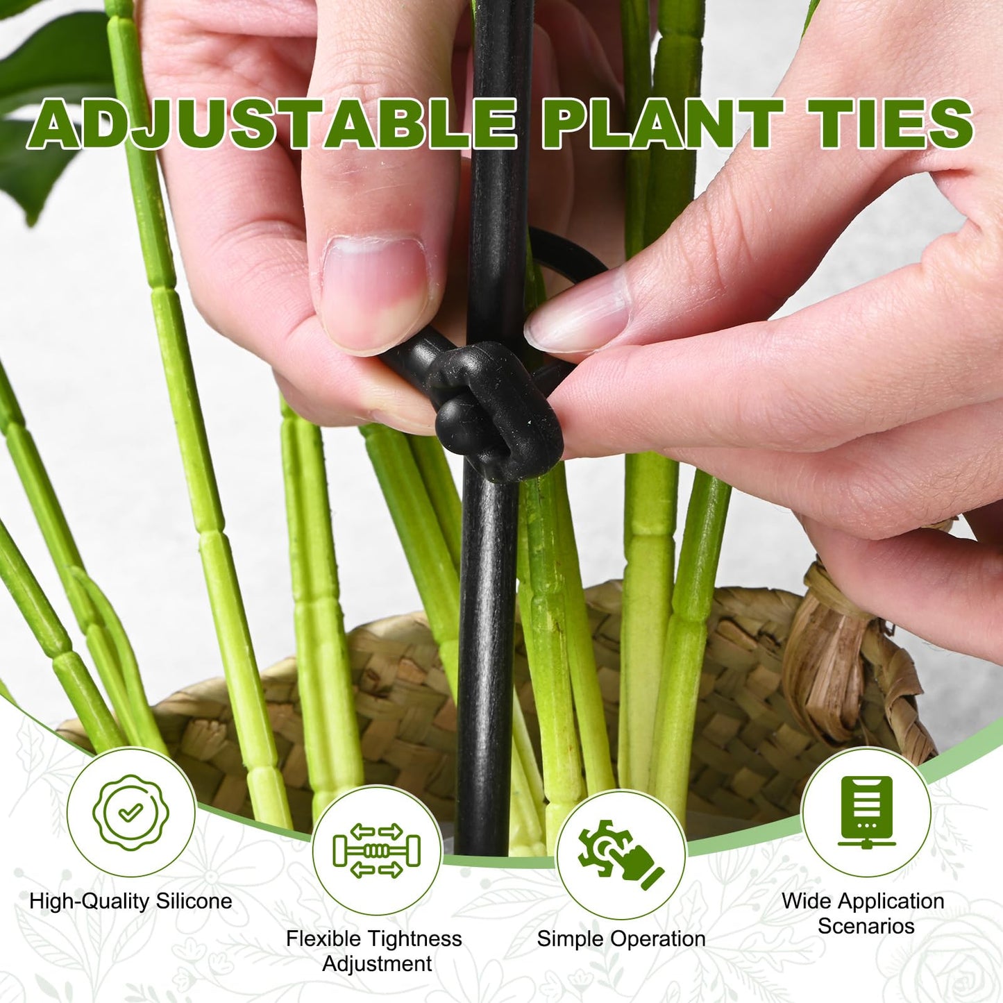 M METERXITY 6-Pack Adjustable Plant Ties, 12inch/30.48cm Silicone Flexible Multi-Function Sturdy Garden Twist Tie for Plant Support/Tree/Shrub/Vine, Reusable Support Twine [Black]