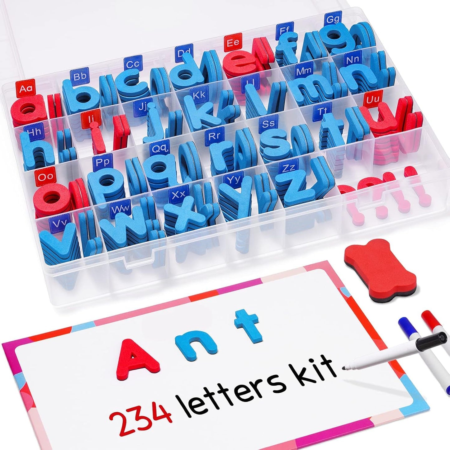 VoSinrly Magnetic Letters 234Pcs with Magnetic Board and Storage Box - Foam Alphabet Letters for Kids Spelling and Learning
