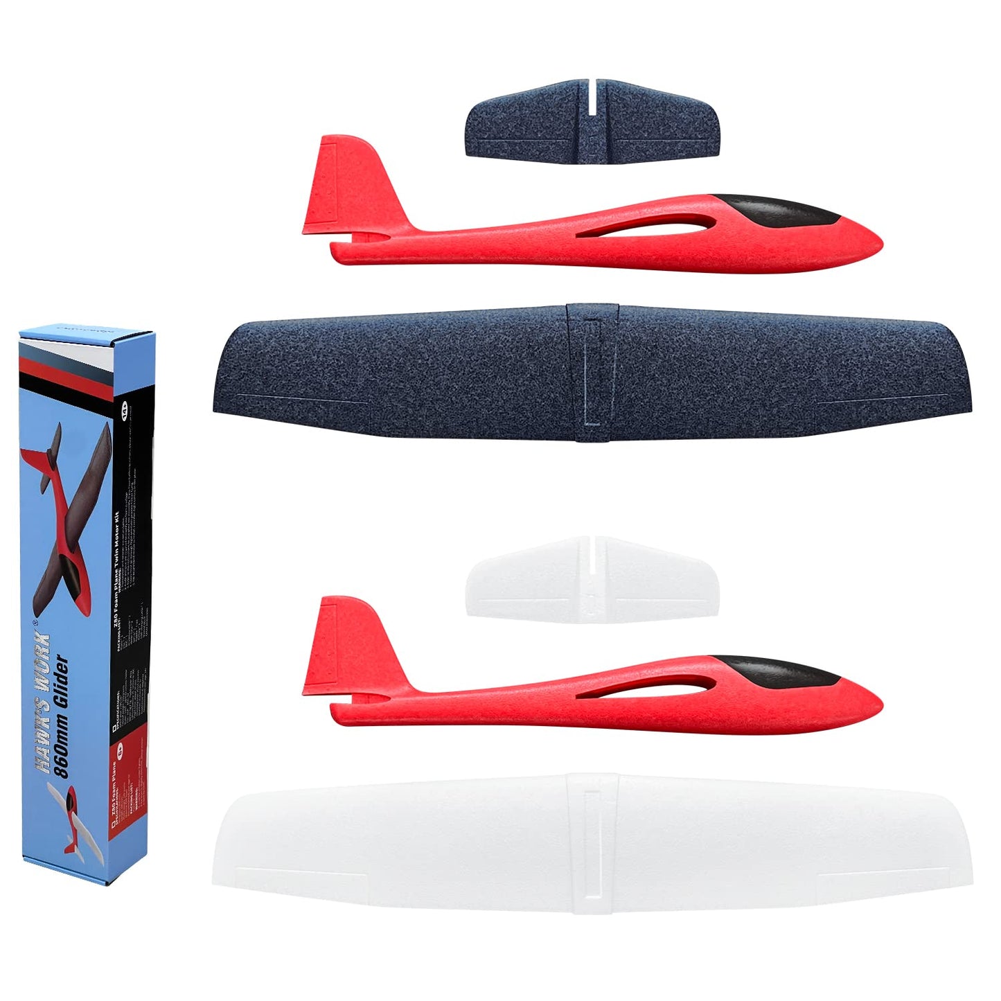 HAWK'S WORK 86cm EPP Foam Glider, Super Large Hand Throw Airplane Toy for Kids Outdoor Play & STEM Learning, Ideal Blank Airframe for DIY RC Conversion (XL, 2 Pack)