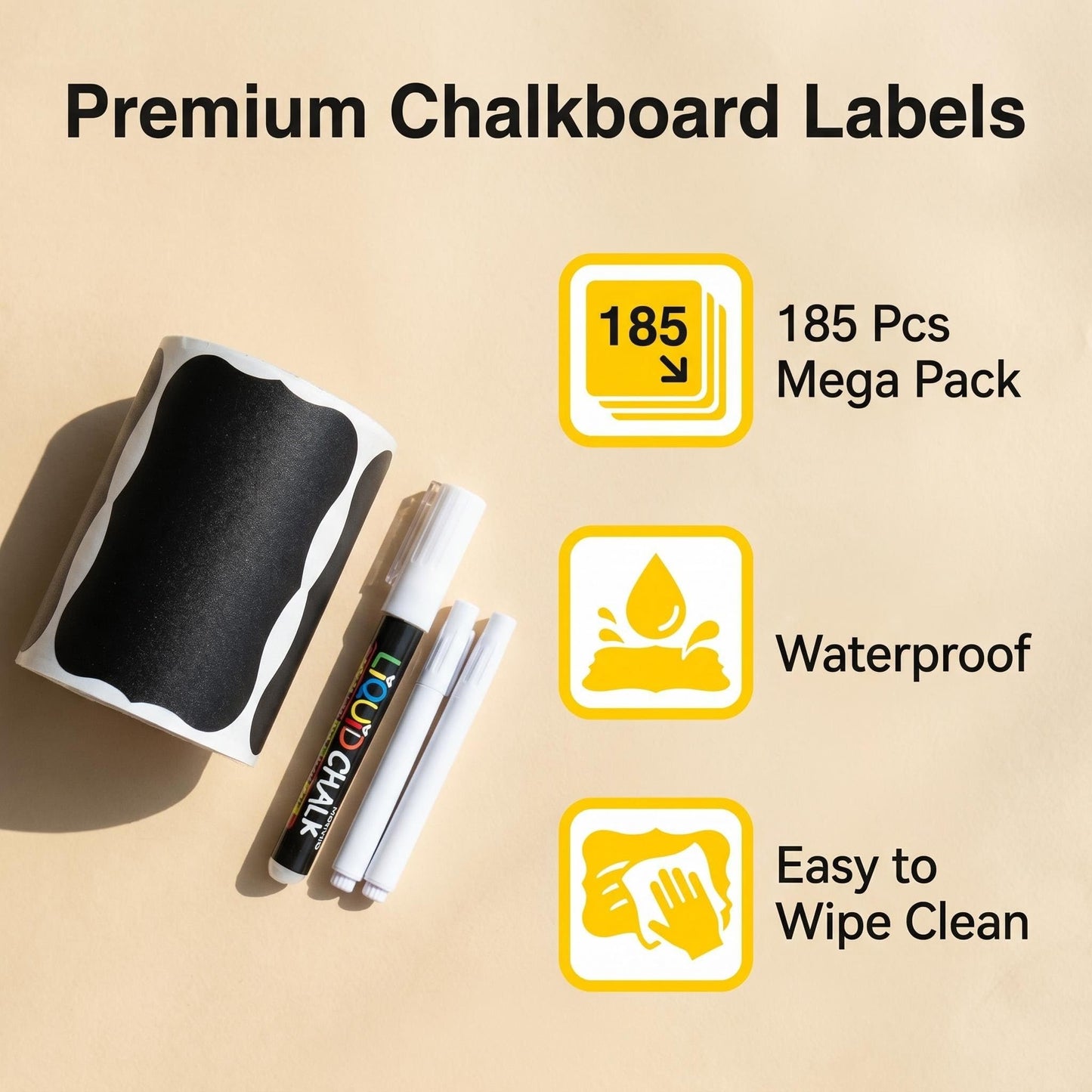 LWTBNTY Blackboard Label - 185 Waterproof Reusable Blackboard Stickers with 3 Liquid Chalk Marks Used for Mason Jars, Party Decoration, Craft Room, Storage, tidying up Your Home and Kitchen