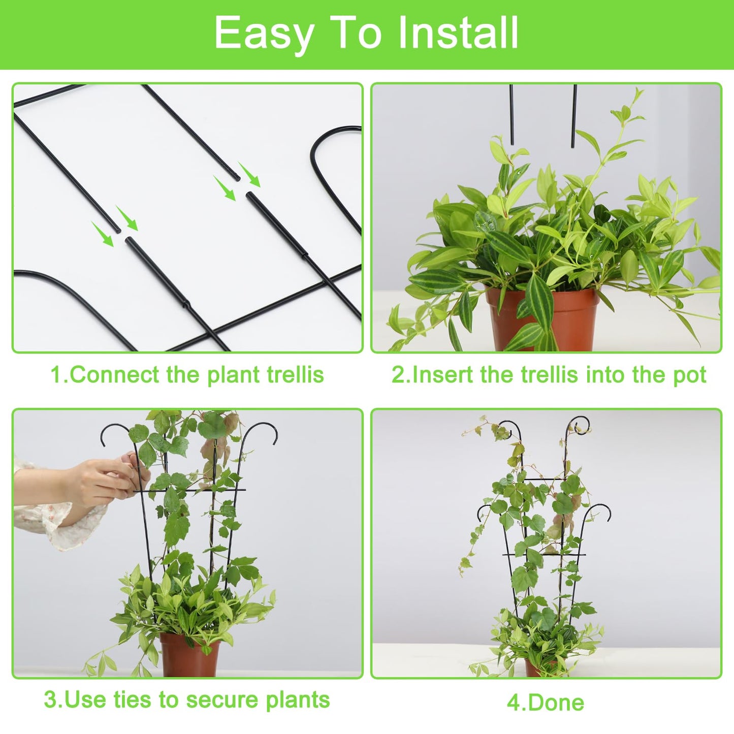 Xeeol Plant Trellis for Potted Plants 2p, Larger 23in Garden Trellis for Climbing Plants Indoor Outdoor, Rustproof House Plant Support Stakes for Pothos Hoya Ivy Flower