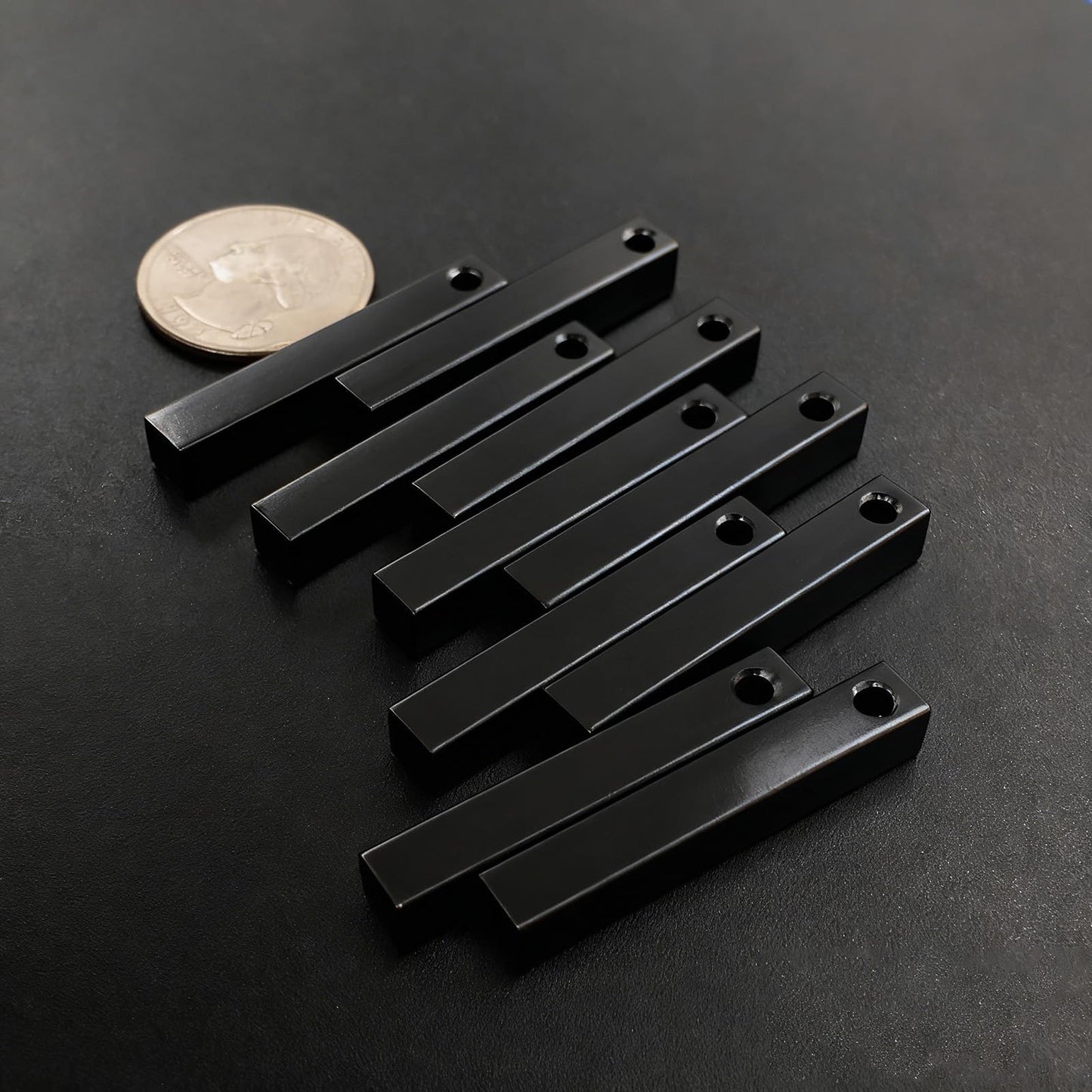 ABBECIAO 12PCS Black Anodized Aluminum 3D Rectangle Metal Stamping Blanks - 1 1/2" x 1/4" Solid Bar Pendants for Keychain Making