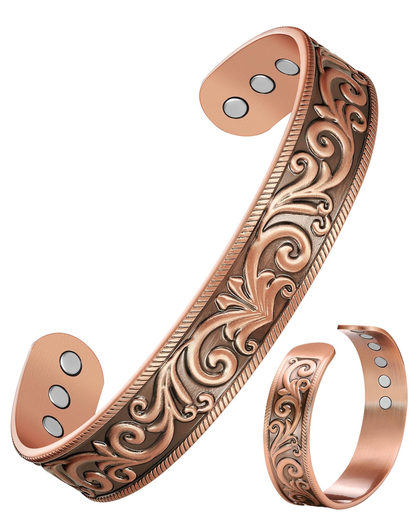 Feraco Copper Magnetic Bracelets for Men Women with Magnets, Tree of Life Pattern, 99.99% Pure Solid Copper Cuff Bangle, Health Jewelry Gift (Acanthus)
