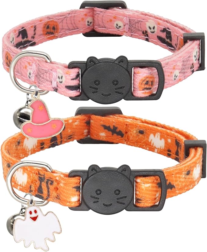 Giecooh Christmas Cat Collar, Cotton 2 Pack Cat Collar with Bells, Breakaway Collars for Girl Boy Kittens, Reindeer