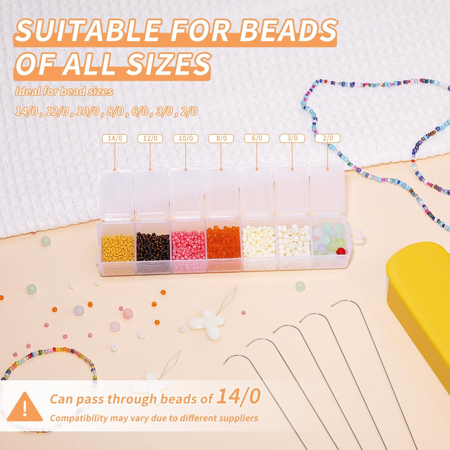 GarfxG 8 PCS Beading Needles-7.48 Inches Stainless Bead Spinner Needles, Big Eye Curved Beading Needles for Jewelry Making with 2pcs Threaders (Ergonomic Arc Design)