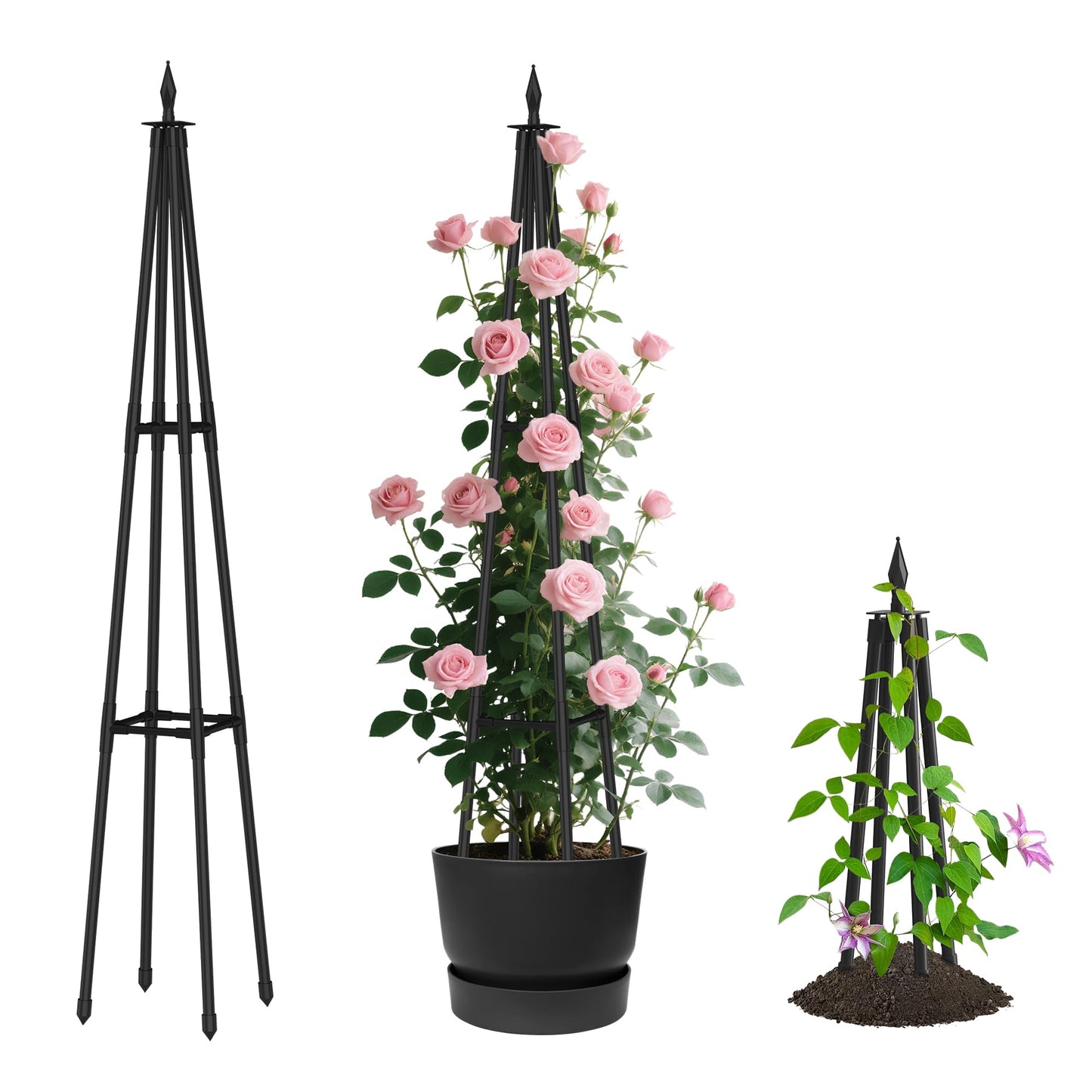 Alisisfores 4 FT Obelisk Trellis for Climbing Plants,Garden Trellis with Extra Thickened Plastic-Coated Metal Pipes, Outdoor & Indoor Garden Support for Potted Plants, Black