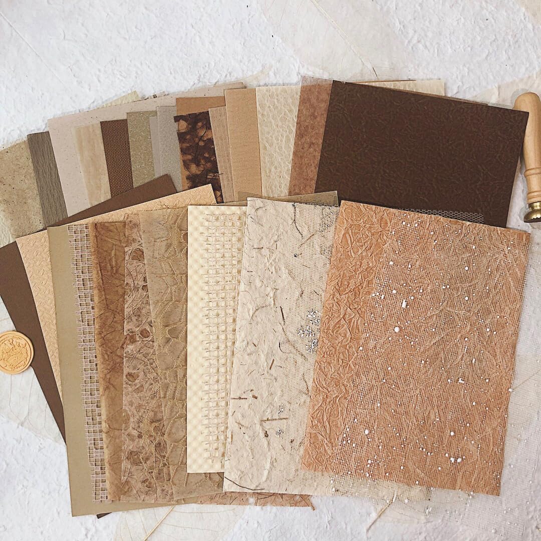 30Pcs Unique Handmade Textured Scrapbook Paper&Mesh Fabric set - A5 sheet Craft Mulberry Special Rice Paper Mix for Scrapbooking Junk Journaling Supplies Card Collage DIY Materials, 5.8x8.2 inches