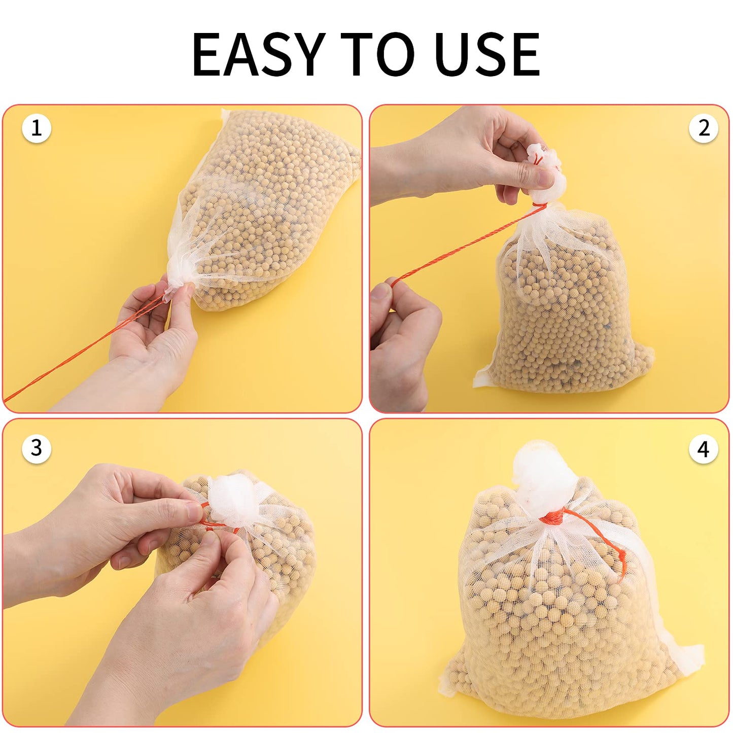 Kikhope 50 Pcs Fruit Protection Bags, 14"x10" Fruit Netting Bags, Garden Netting Bags with Drawstring, Fruit Tree Bags, Netting Barrier Bags for Protecting Fruits and Vegetables