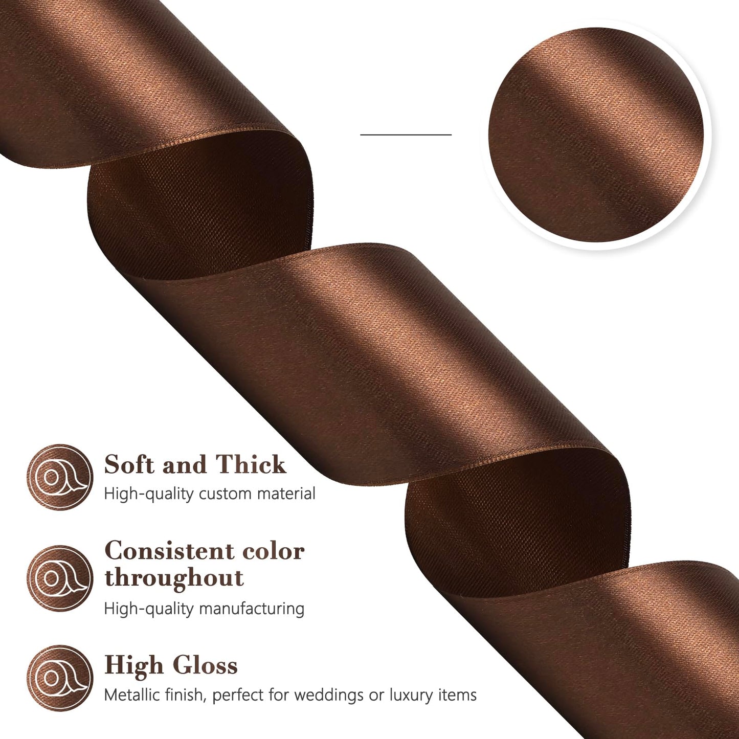 Sagaat Brown Satin Ribbon 2 Inch 60 Yards, Brown Ribbons for Flower Bouquet, Wedding, Crafts, Gift Wrapping, Baby Shower, Christmas, Easter, Halloween