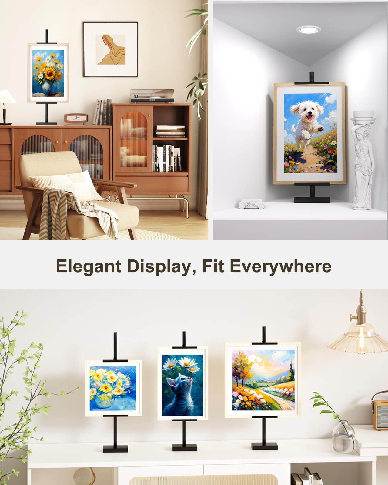 Victawks Adjustable Tabletop Easel Stand, Picture Easels for Display Up to 29" H, Metal Picture Frame Holder Stand Table for Art, Photo (Black)