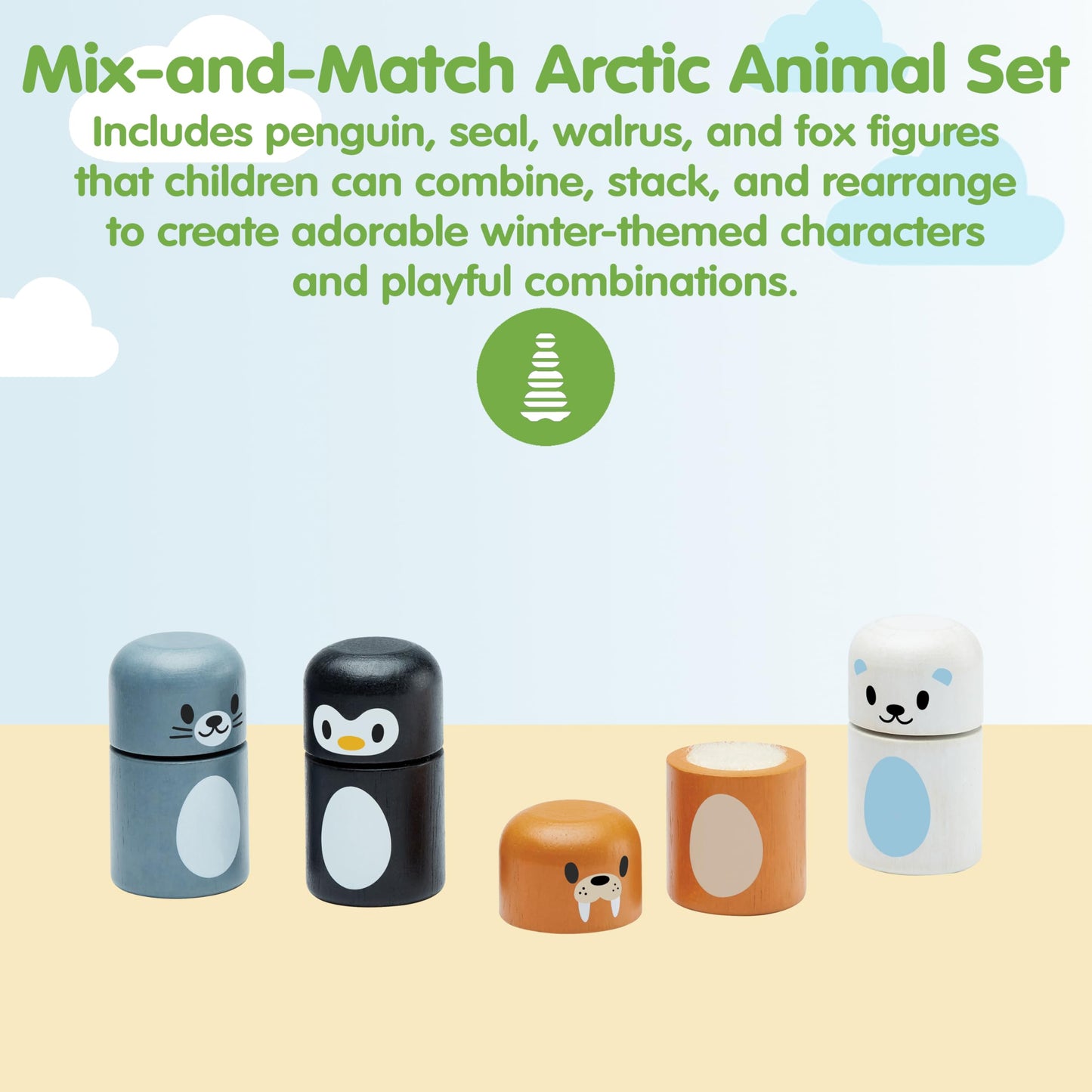 PlanToys® Arctic Animal Matching Wooden Montessori Learning Toy | Educational Matching Game for Memory, Sorting and Visual Skills | Eco Friendly Fine Motor and Early Cognitive Activity