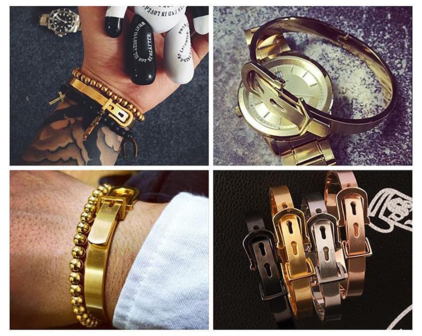 Jarlinwel Gold Silver Plated Bracelets for Men Women Roman Numeral Bangle Bracelet Stainless Steel Personalized Engraved Unisex Bangle (2 Pcs Womens Gold Bangle)