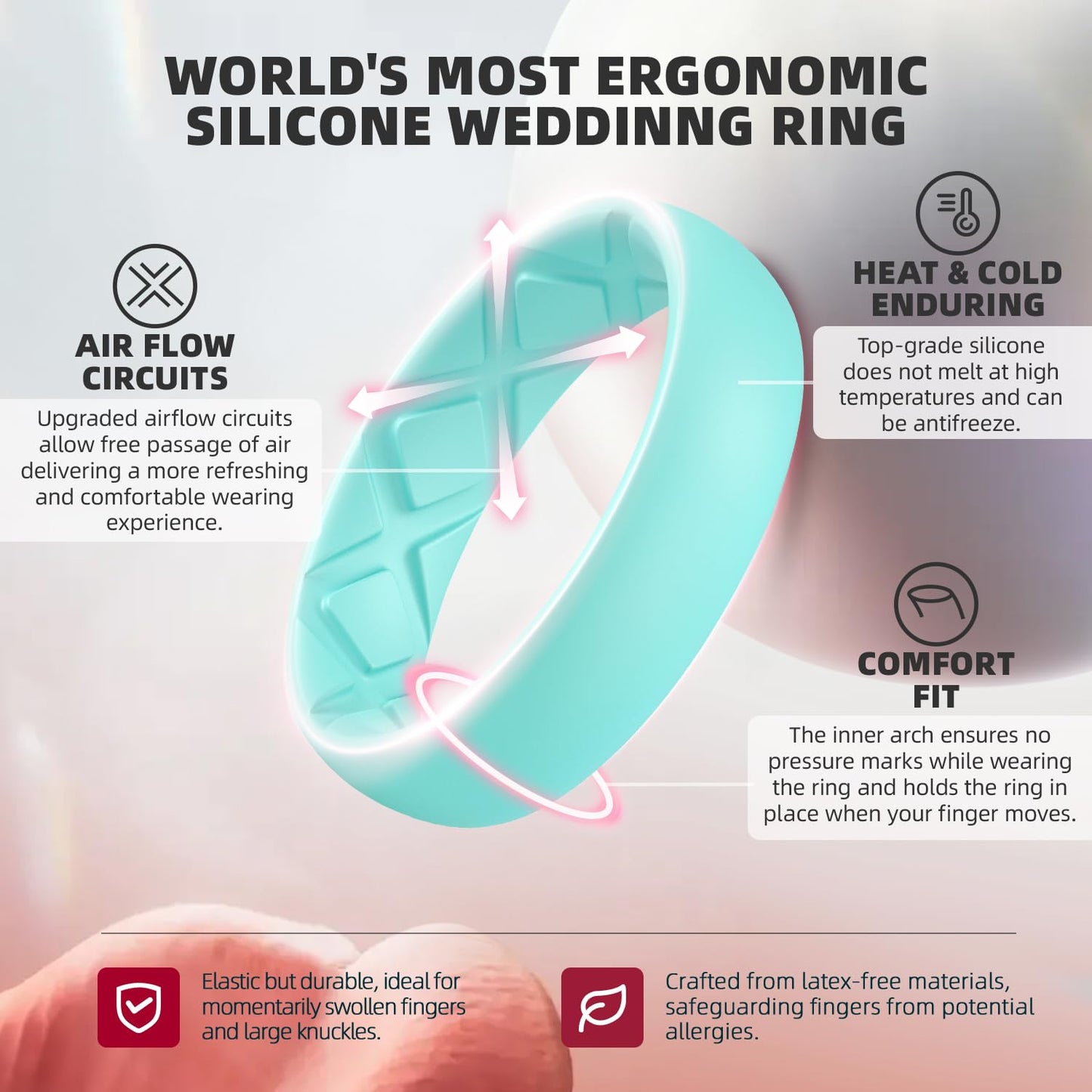 Egnaro Women’s Silicone Engagement Rings, Inner Arc Ergonomic Breathable Design with half sizes, Rubber Wedding Bands，5.5mm Wide-2mm Thick