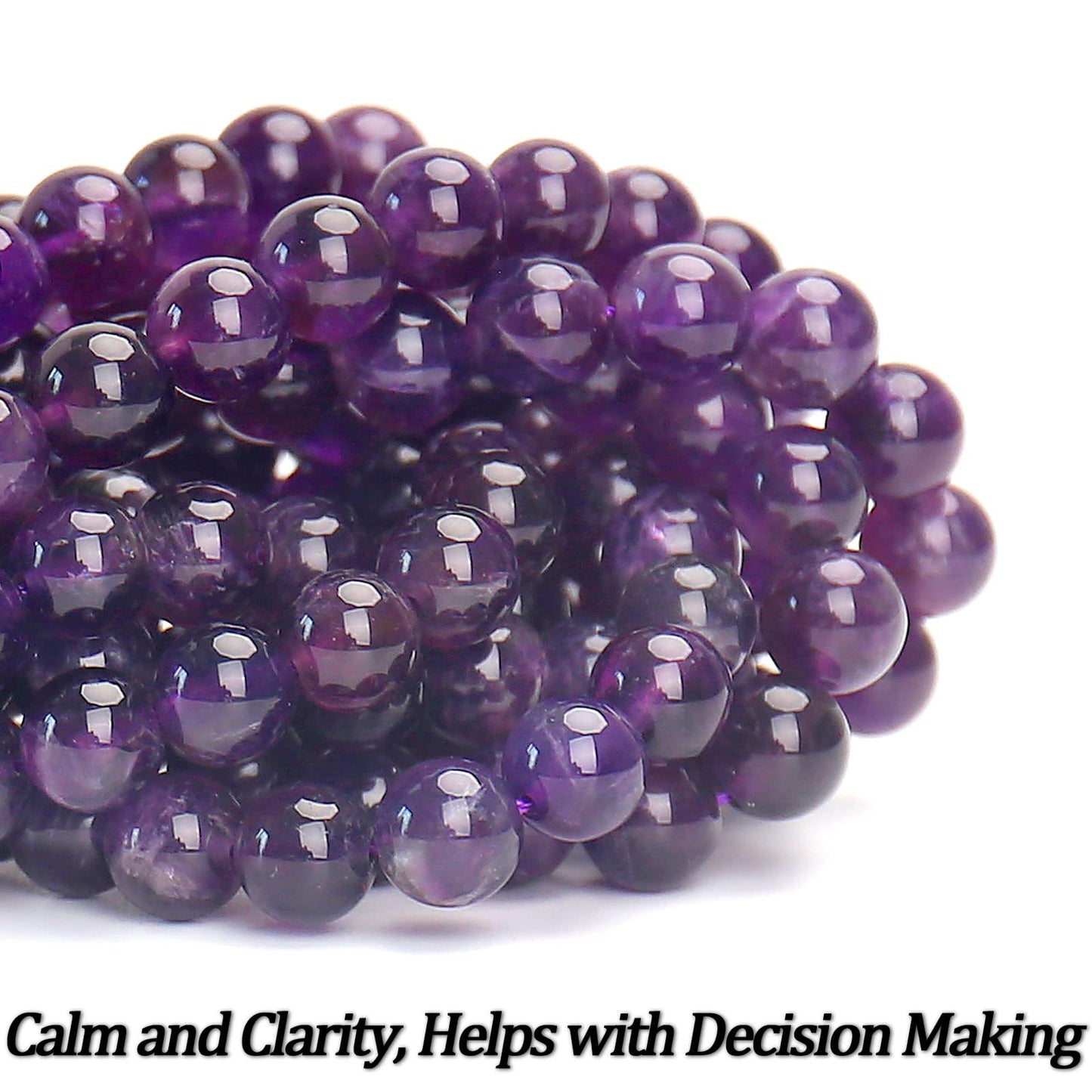 70PCS Natural 8MM Healing Gemstone, Amethyst Energy Stone Round Loose Beads, Semi-Precious Crystal Beads with Free Elastic String for Jewelry Making DIY