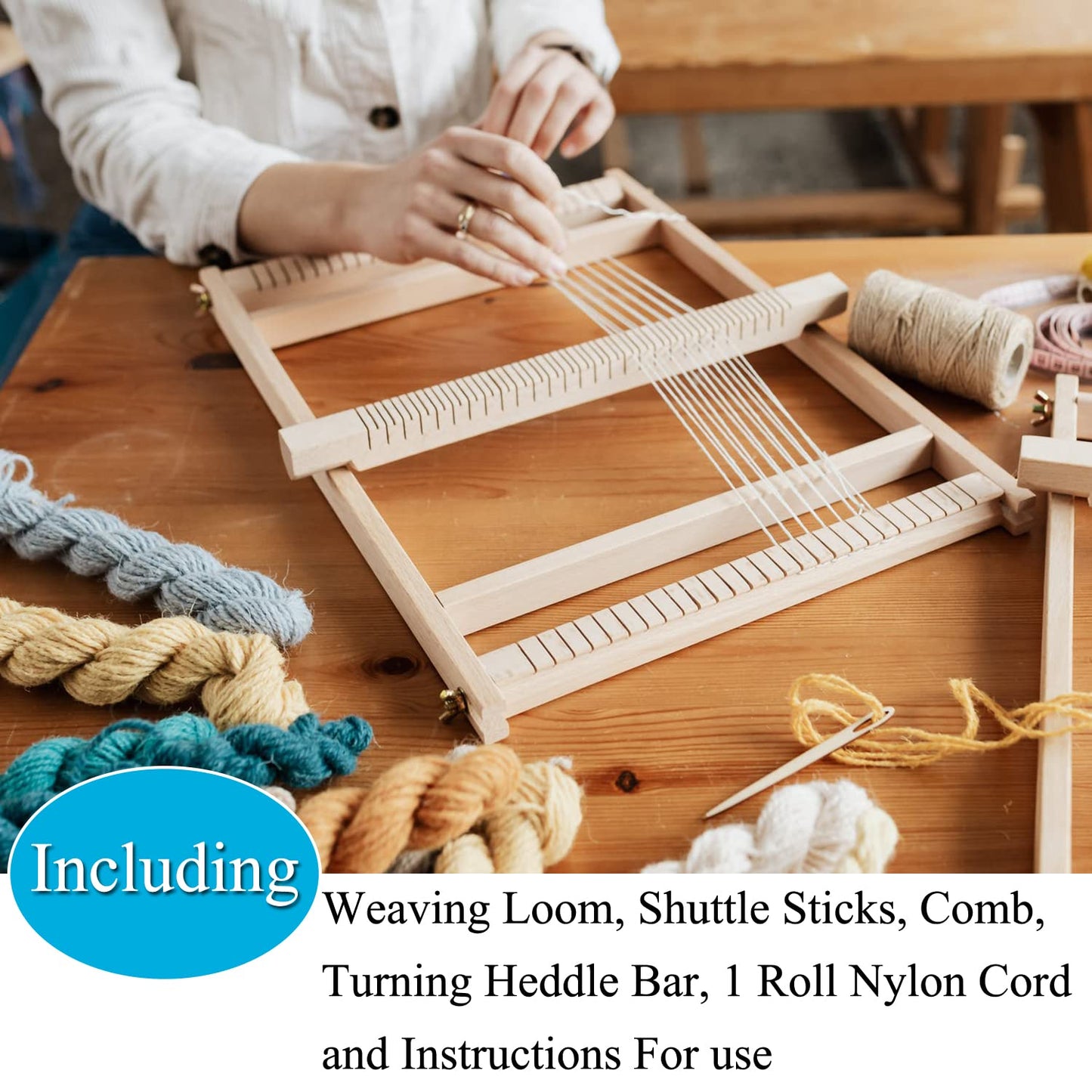 CYCHIRV Weaving Loom Kit, 15.2" H x 9.85" W Wooden Tapestry Looms, Warp Frame Loom Heddle Bar for Weave Board Weaver Tapestry Kids Beginner