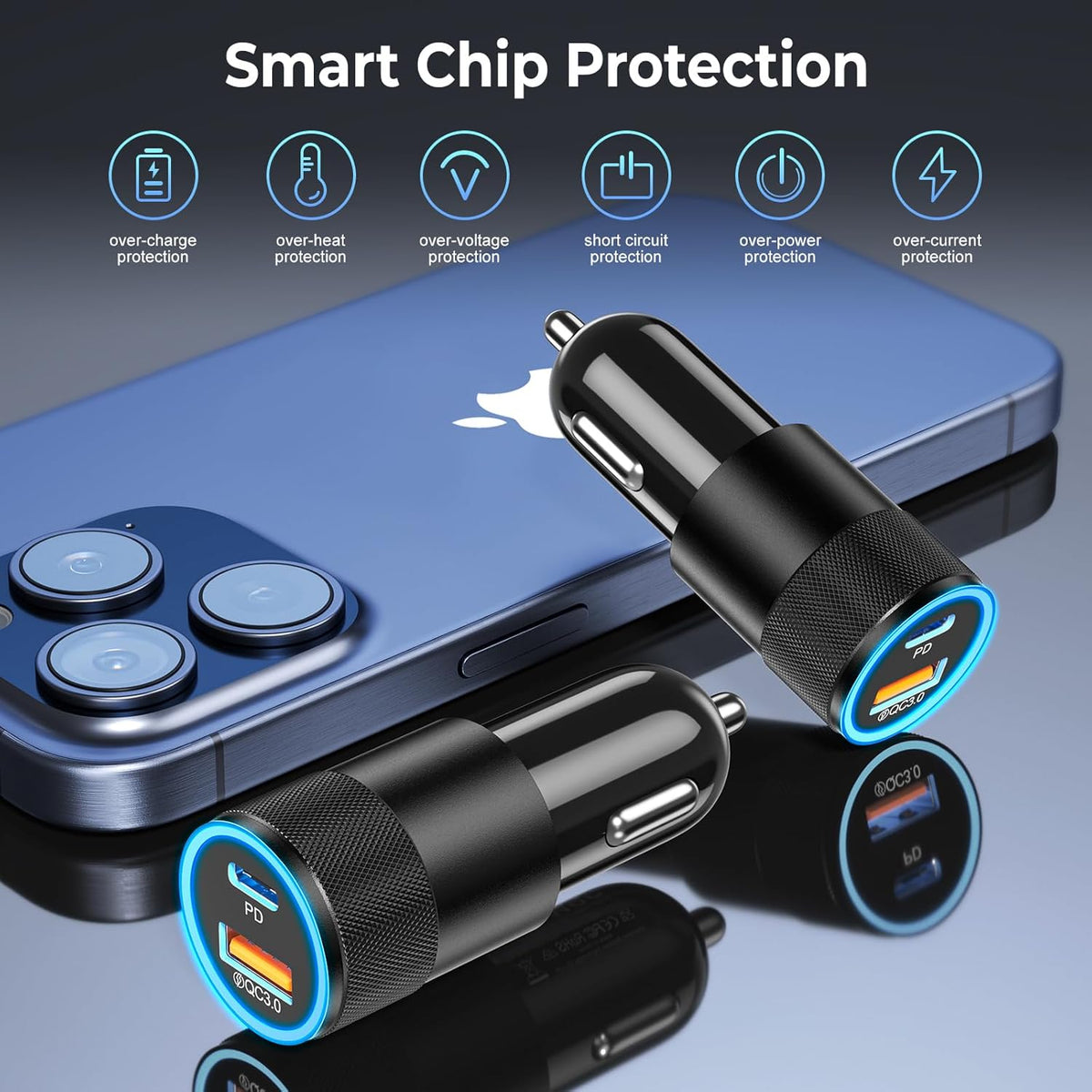 Car Charger USB C 3-Pack, Ancekoy 38W Dual Port PD + QC 3.0 Car Charger Adapter Fast Charging Cigarette Lighter Adapter for iPhone 16 15 14 13 12 11 Pro Max, Samsung, Tablet